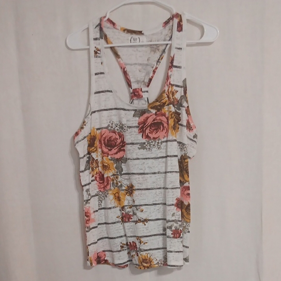 Maurices Tops - 24/7 Maurices Gray Stripe Floral Racerback Tank Size Large